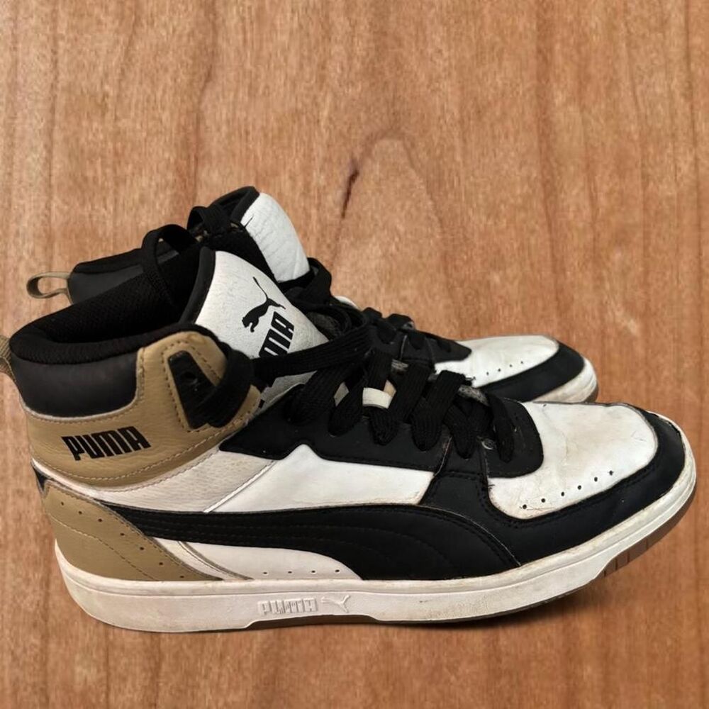 Puma Men's Rebound Joy High Top Sneakers White Black Beige 374765-32 Size 8 - Picture 3 of 8